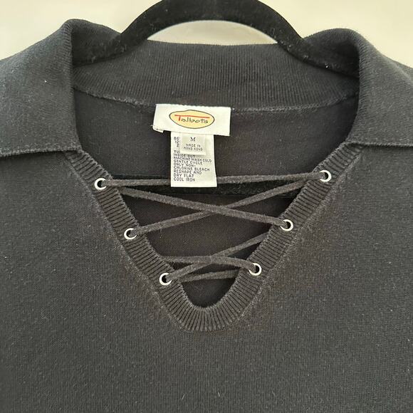 Talbots collared strappy v neck black lightweight sweater - Picture 4 of 5